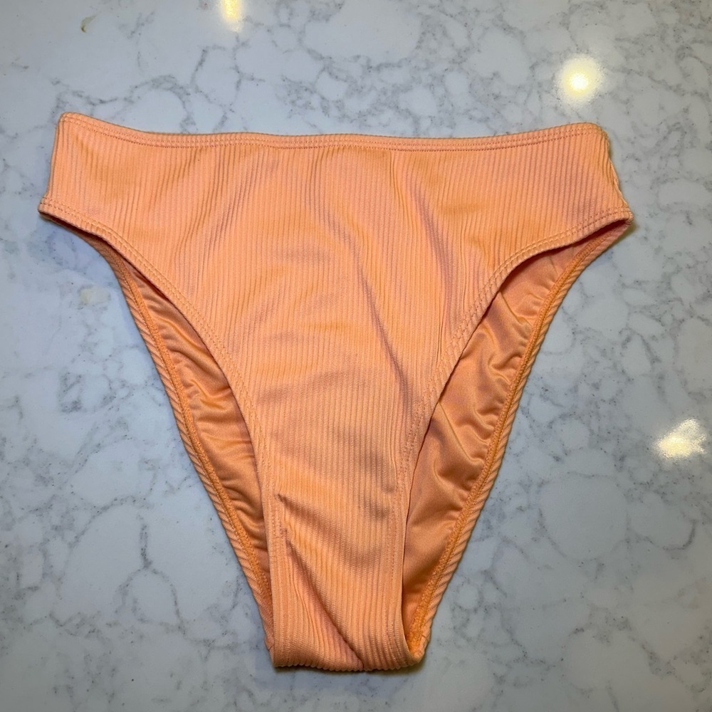 Cupshe Peach Ribbed High Waisted V Neck Bikini Set Orange Size M NEW - Picture 6 of 8
